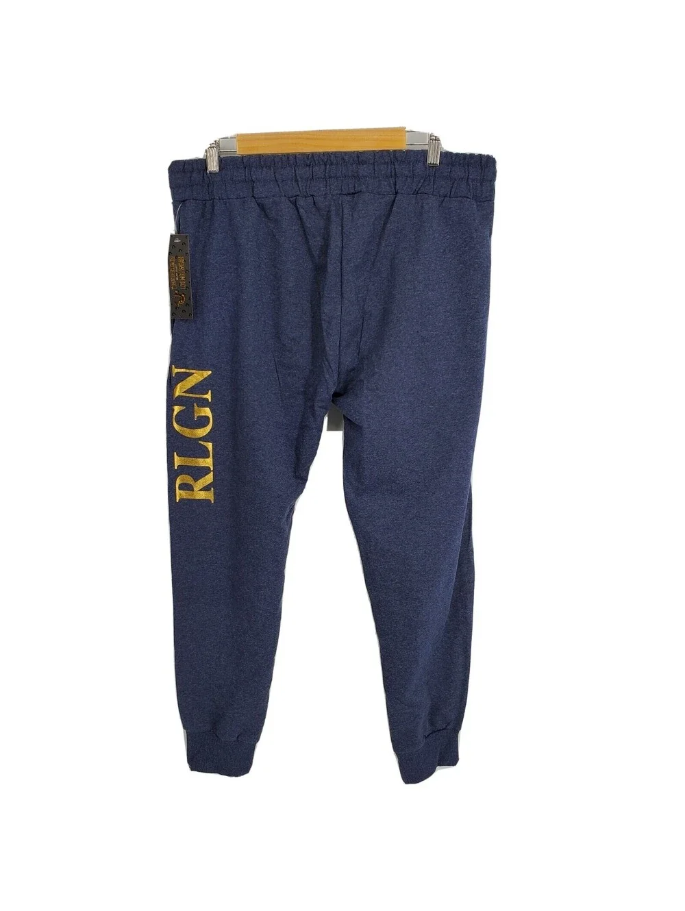 New True Religion Mens Loungewear Jogger Sweatpants Navy Gold Spellout Large
